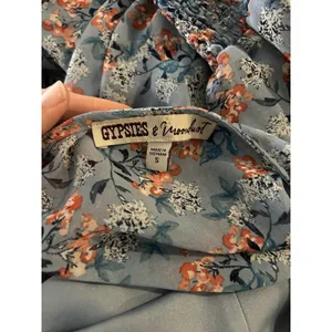 Gypsies & Moondust Flutter Sleeve Dusty Blue Floral Maxi Dress S, Ruffle Hem thumbnail 10