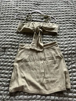 SHEIN khaki linen crop top and skirt set Size S #linen #summer thumbnail 2
