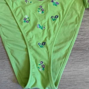 Aerie Lime Green Floral Embroidered Cheekiest Side Tie Bikini Bottom Large‎ L thumbnail 2