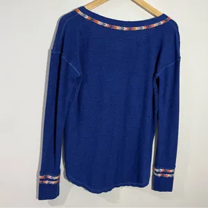 Free People We the Free‎ Blue Rainbow Embroidered Thermal Top Medium Cottagecore thumbnail 4