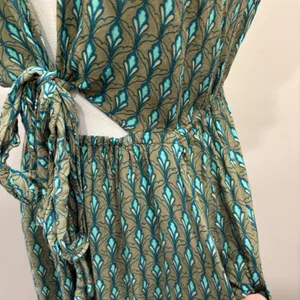 Sea Lustre Sunny Days Lotus Green Teal Boho Tie Front High Low Ruffle Dress S/M thumbnail 6