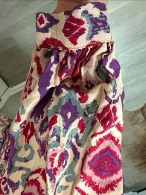 Beach Lunch Lounge Boho Ikat Tiered Mini Dress Pink Purple XS thumbnail 7