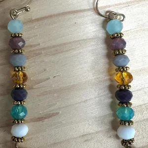 Boho Beaded Dangle Earrings w/ Gold Medallion thumbnail 4