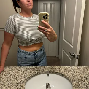 Women's light grey & white striped cropped tee Size L thumbnail 6
