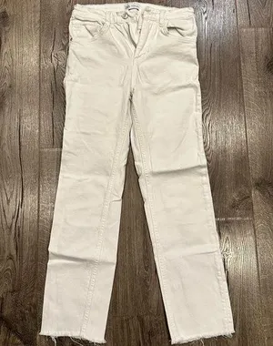 Zara Women’s White Hi-Rise Straight Jeans Size 2 Ankle Length Raw Hem Edge thumbnail 1
