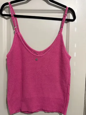 Roxy Pink Fitted Ribbed Chevron Knit Camisole Womens Tank Top XL New Unworn thumbnail 2