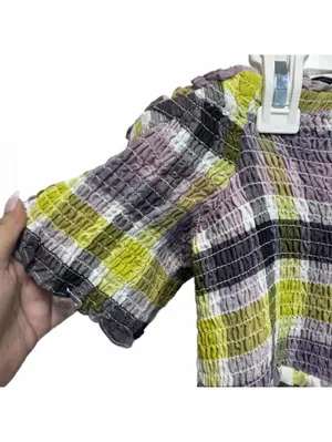Torrid Multicolor Plaid Smocked Off Shoulder Babydoll Top Size 0 (12) thumbnail 4