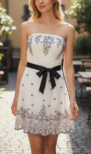 White House Black Market White Floral Embroidered Strapless Dress Women 6 A-Line thumbnail 1