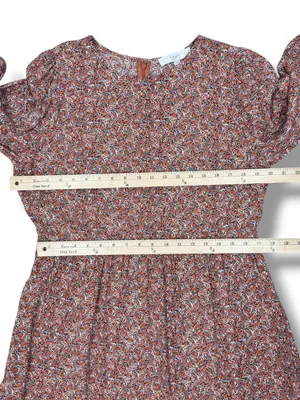 Loft Ditsy Floral Print Tiered‎ Babydoll Dress Rust Orange 12 Boho Cottagecore thumbnail 12