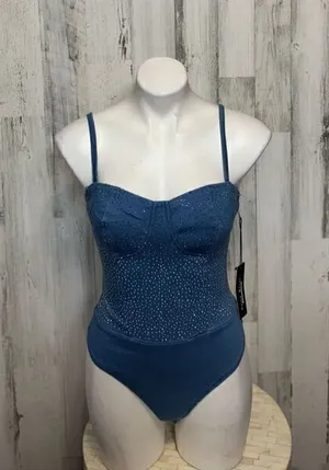 Haute Monde denim rhinestone bodysuit thumbnail 1