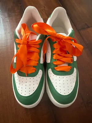Steve Madden White and Green Platform Sneakers with Orange Satin Laces UMiami thumbnail 6