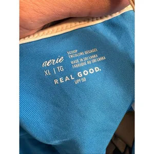 Aerie Real Good Ribbed Scoop Neck Bikini Top Blue/Cream Women’s XL thumbnail 7