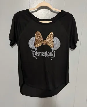 NEW Disney Parks Disneyland Black Minnie Bow Ears Sequin Glitter T-shirt S thumbnail 1