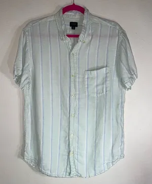 J Crew M 100% Linen Top Short Sleeve Button Front Collar Lagenlook thumbnail 1