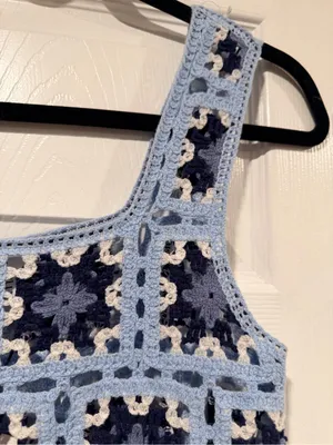 NWT FCT With Love Size S Blue Crochet Granny Square Tank Top Cropped Vest Boho thumbnail 2