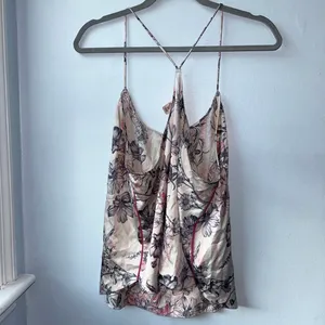 Victoria’s Secret cream & pink satin camisole with black sketched flower print thumbnail 5