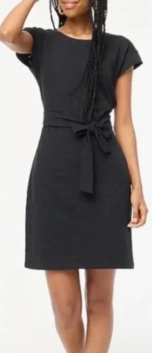 J.Crew Womens‎ Black Cotton Slub Knit Belted Cap Sleeve T-Shirt Dress CI193 M thumbnail 1