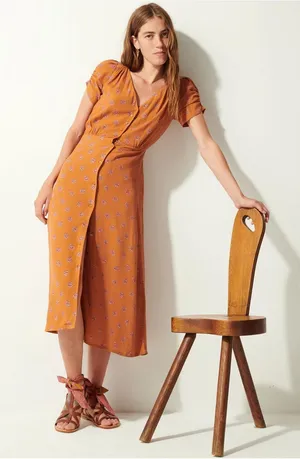 SESSUN Button Front Midi Dress Brown thumbnail 1