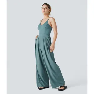 Halara Breeze Jumpsuit Size L Teal Blue Wide Leg Pockets Cross Back‎ Sleeveless thumbnail 2