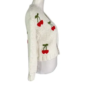 Forever 21 Cherry Chunky Knit Cardigan Sweater Size XS Women 9/10 KIDS thumbnail 6