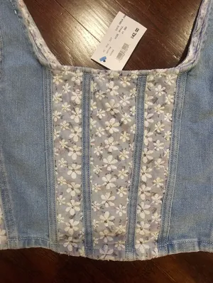 Vanilla Sky Light Blue Floral Patchwork Cropped Tank thumbnail 3