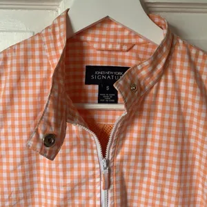 Jones New York Gingham Peach Zip Front Windbreaker Cottagecore Rain Jacket Sz S thumbnail 2