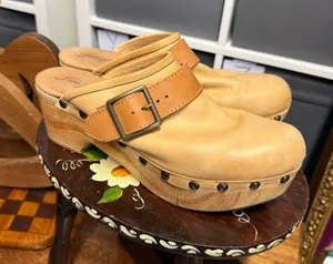 Free People Culver City Clog Leather Tan Clog Mules with Buckle thumbnail 1