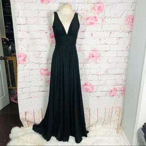 LA FEMME Plunge Neck A-line black high front slit Gown thumbnail 4