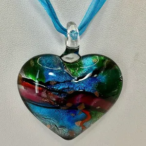Blue heart glass blown pendant necklace on cord thumbnail 10