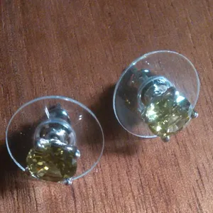 Peridot Color Simulated Diamond Sterling Silver Stud Earrings thumbnail 1