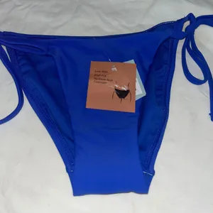 New Shade & Shore Bikini Bottom Low Rise High Leg Medium Cover Blue Ties XS thumbnail 1