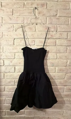 Zara Black Spaghetti Strap Bubble Mini Dress Size S thumbnail 3