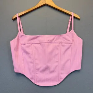 BY.DYLN Hendrix Corset Pink‎ Pinstripe Square Neck Crop Top DL2581 Womens Large thumbnail 4