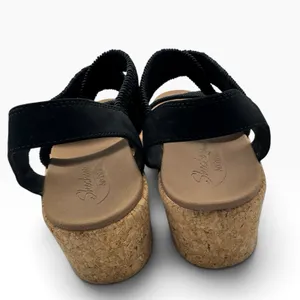 Skechers Black Arch Fit Strappy Wedge Sandals Womens Size 8.5 Cork Wedge thumbnail 4