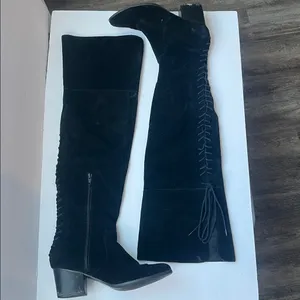 Aldo Womens Boots Black Real Suede Over The Knee Haskova Size 8.5 Pointed Toe‎ = thumbnail 2
