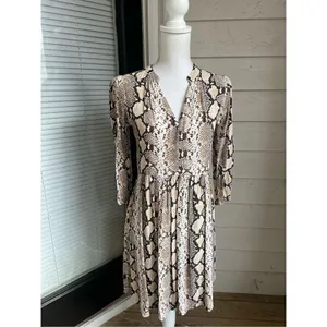 Anthropologie Women’s Juno Snake Skin Print 3/4 Sleeve Dress Brown Size XS thumbnail 11