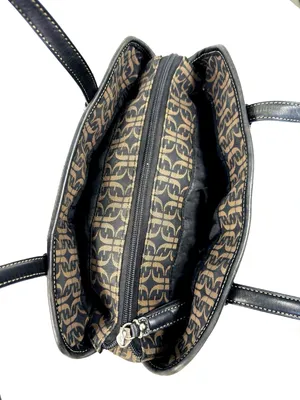 Fossil Brown Black Monogram Jacquard Leather Satchel Bag Y2K thumbnail 4