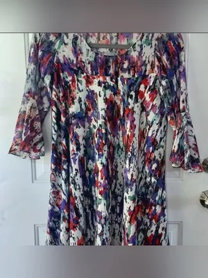 Anthropologie Paper Crown Eldora swing dress Sz M bell sleeves boho feminine thumbnail 3