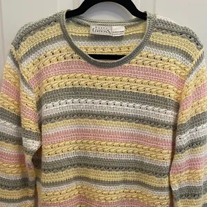 Basic Editions Vintage Striped Pointelle Knit Sweater Pastel XL USA‎ Cottagecore thumbnail 1