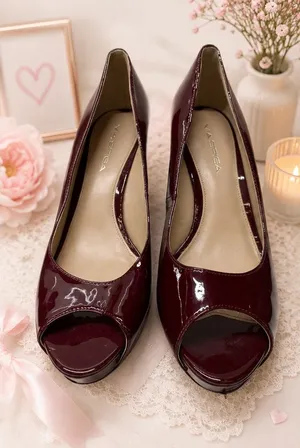 Via Spiga, burgundy, peep-toe heels thumbnail 1