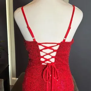 Women’s Red Sequined Short Homecoming Party Dress Ruffle Hem Corset Back Size 2 thumbnail 5
