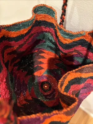 Free People Handwoven Bag Moroccan Kilim Colorful Basket Purse thumbnail 5