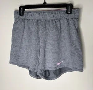 Nike Shorts Women's Small Dri Fit Running Gray Pink Logo Waistband Inseam 5" thumbnail 1