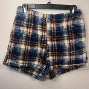 Lazy sundays Cozy Plaid Fleece Women Shorts - Navy and Orange thumbnail 2