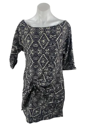 Zara Black Aztec Geometric Printed Short Sleeve Mini Twist Shift Sheath Dress S thumbnail 1