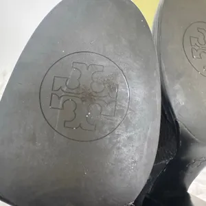 2010s Tory Burch Mae Ankle Boots Bootie Pebbled Leather Black Gold Studs 7.5M thumbnail 14