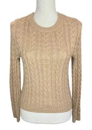 American Eagle outfitters tan Cable Knit Sweater preppy heritage academia thumbnail 1