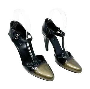 Prada Ombre Patent Leather T-Strap Pumps Black Metallic Green Gold 38.5 thumbnail 1