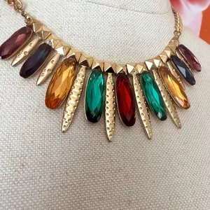 IMAN Global Chic Multicolor Jeweled Gold Tone Spike Statement Necklace thumbnail 2