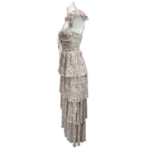 ASTR The Label Emmeline Pink Green Cutout Ruffle Floral Tiered Maxi Dress Sz XS thumbnail 3